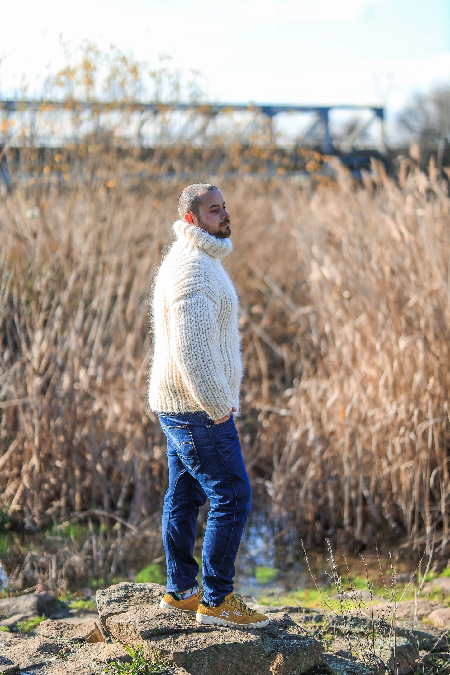 Mohair Men’s Cozy Jumper, Chunky Turtleneck Sweater, Soft Warm Handmade Winter Knit