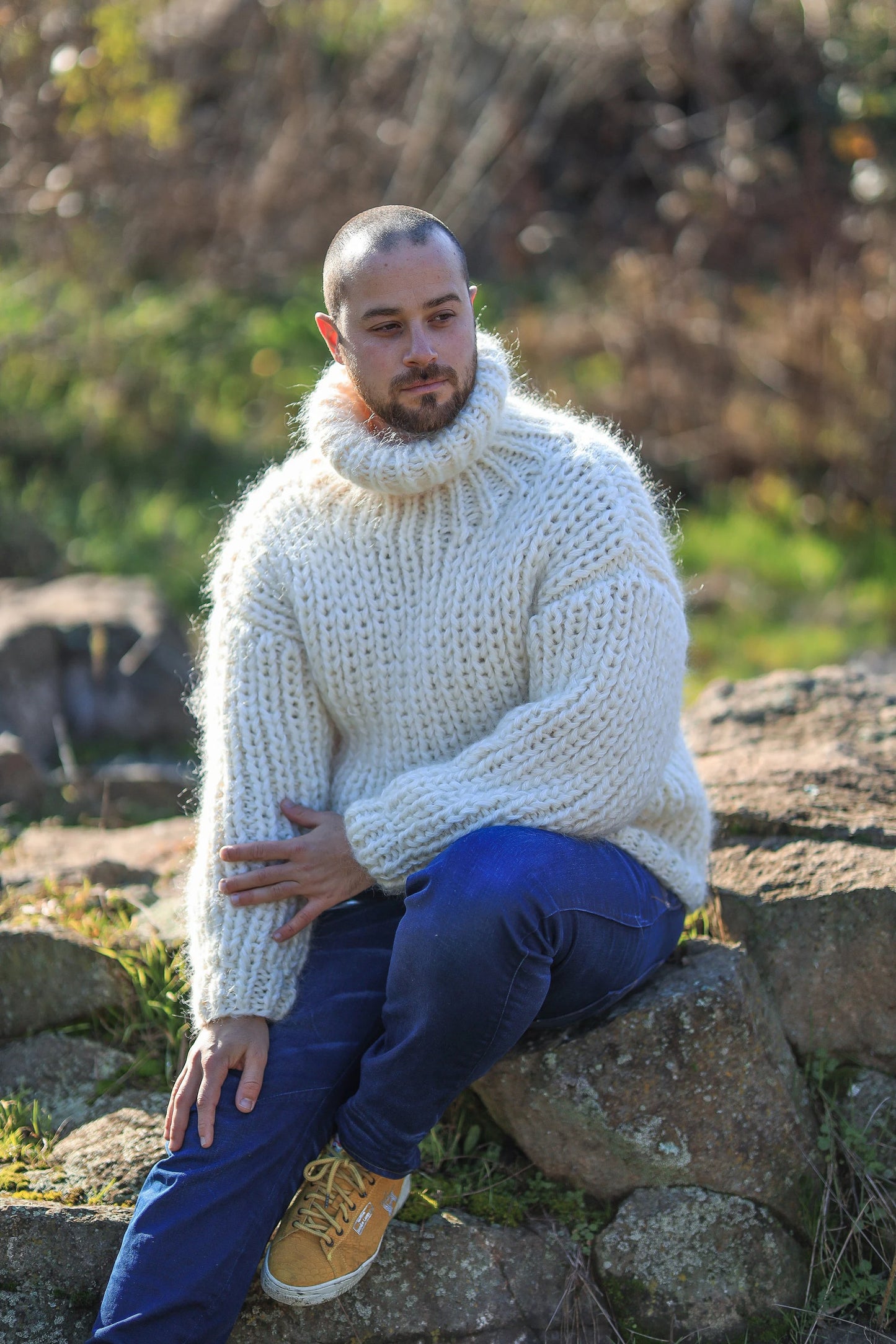 Mohair Men’s Cozy Jumper, Chunky Turtleneck Sweater, Soft Warm Handmade Winter Knit