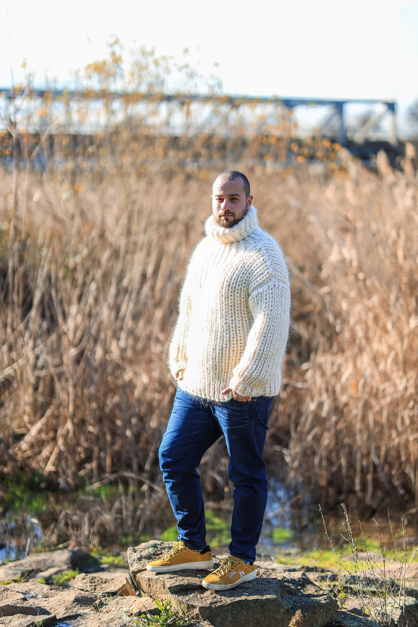 Mohair Men’s Cozy Jumper, Chunky Turtleneck Sweater, Soft Warm Handmade Winter Knit