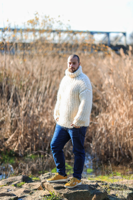 Mohair Men’s Cozy Jumper, Chunky Turtleneck Sweater, Soft Warm Handmade Winter Knit