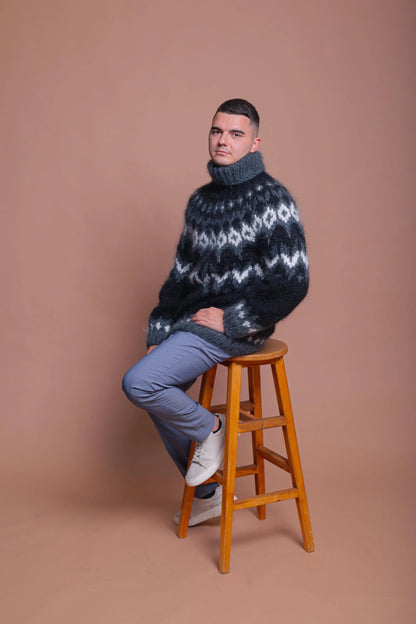 Nordic Mohair Men’s Cozy Pullover Sweater , Soft Handmade Winter Knit