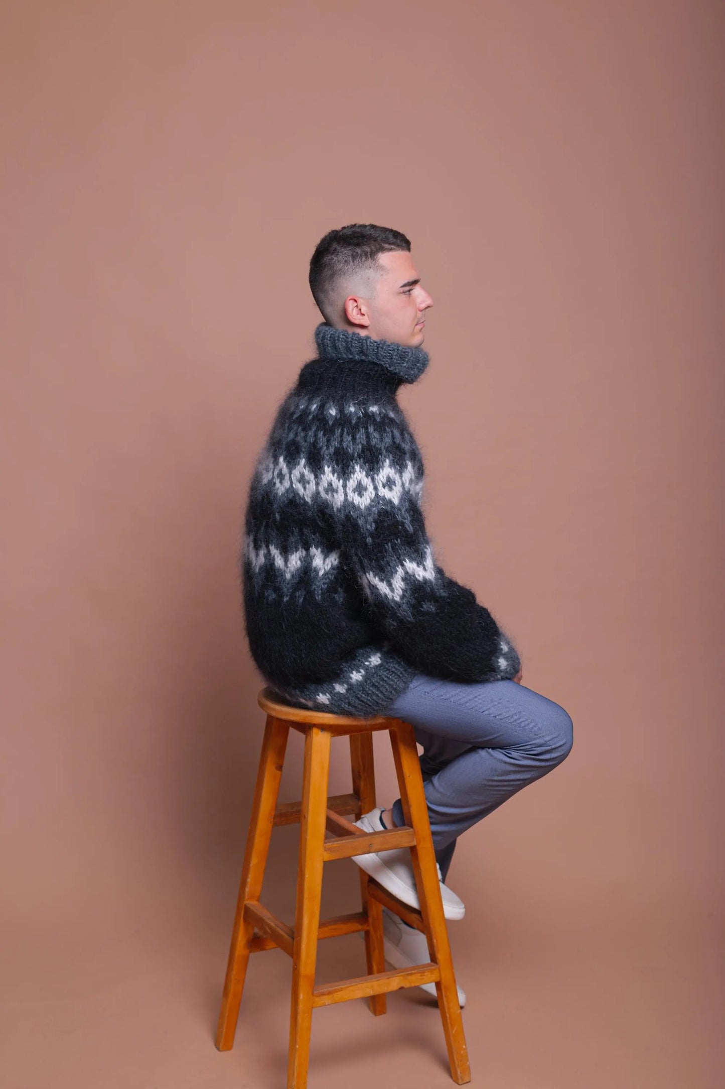 Nordic Mohair Men’s Cozy Pullover Sweater , Soft Handmade Winter Knit