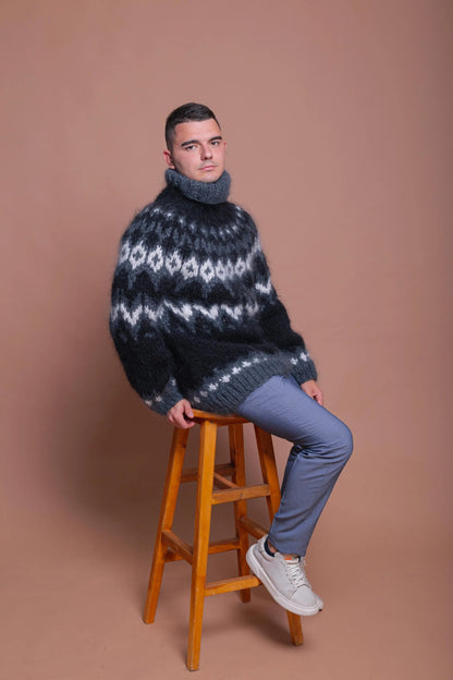 Nordic Mohair Men’s Cozy Pullover Sweater , Soft Handmade Winter Knit