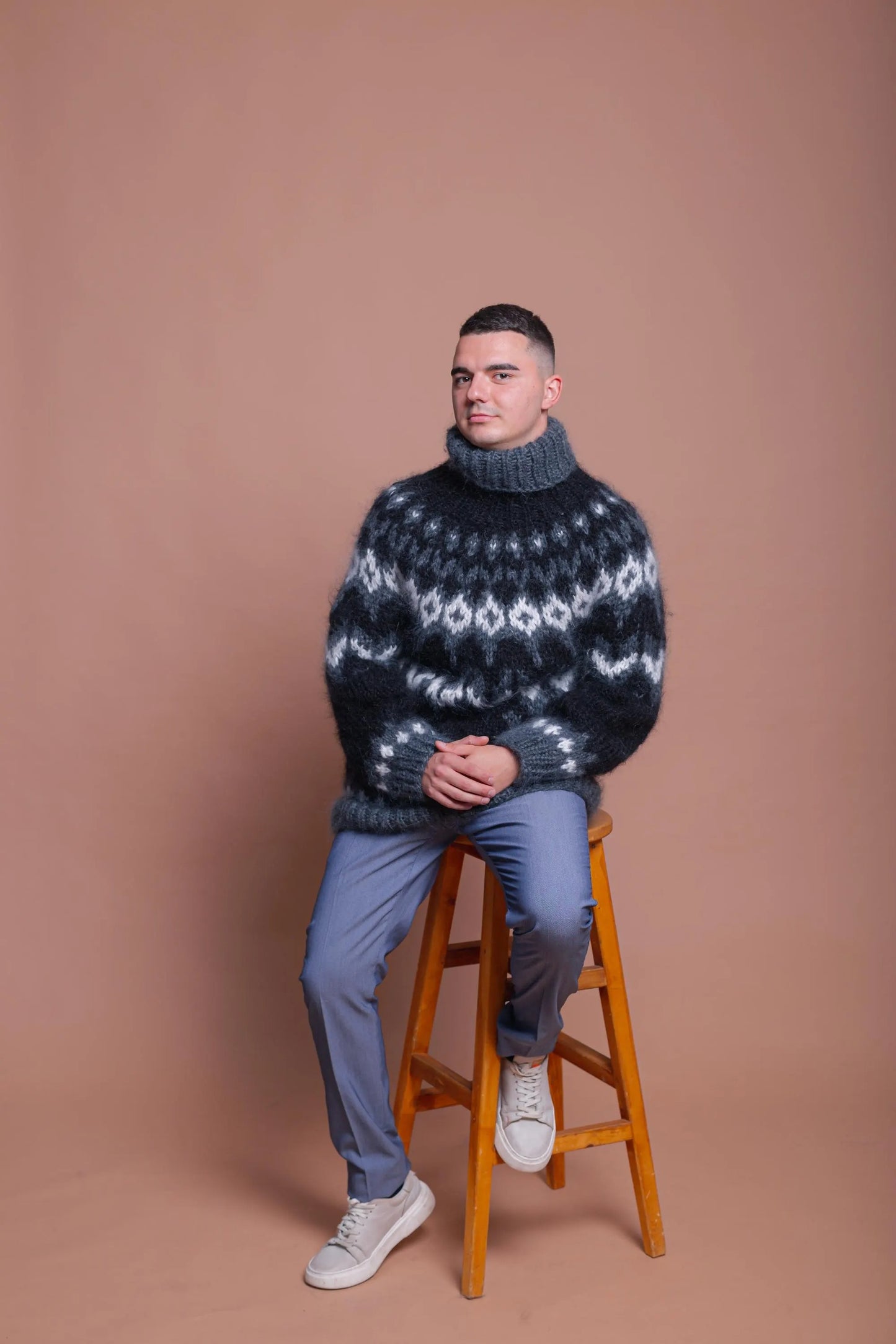 Nordic Mohair Men’s Cozy Pullover Sweater , Soft Handmade Winter Knit