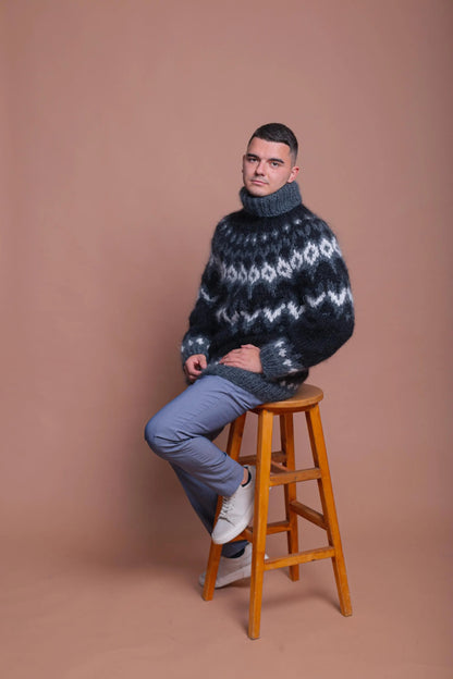 Nordic Mohair Men’s Cozy Pullover Sweater , Soft Handmade Winter Knit