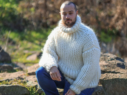 Mohair Men’s Cozy Jumper, Chunky Turtleneck Sweater, Soft Warm Handmade Winter Knit