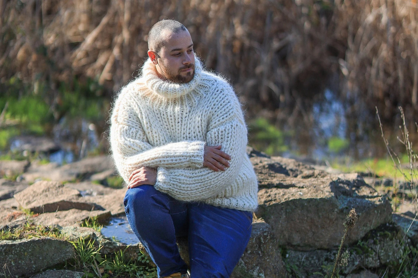 Mohair Men’s Cozy Jumper, Chunky Turtleneck Sweater, Soft Warm Handmade Winter Knit